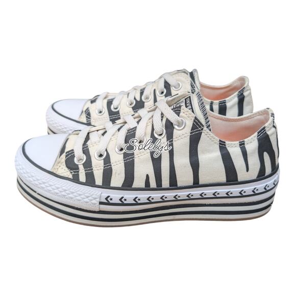 Converse CTAS Low Top Striped Platform Sunblocked Zebra Womens Sneaker 7.5 RARE - Picture 3 of 11